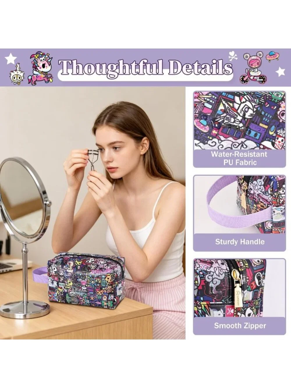 Compact Waterproof Makeup Bag | Travel Toiletry Organizer with Carry Handle